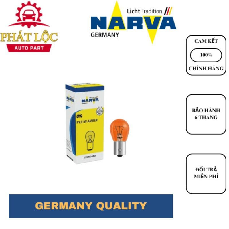 Bóng đèn xi nhan chân cài, lệch 3/4 thủy tinh vàng  PY21W 12V NARVA - ảnh 2