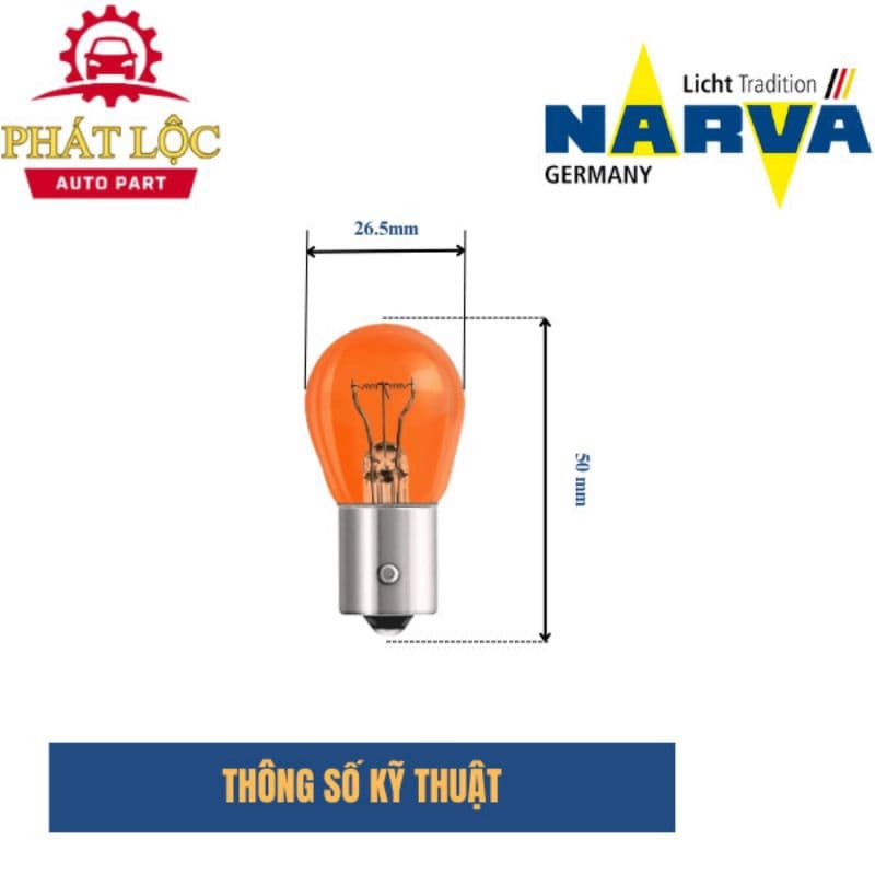 Bóng đèn xi nhan chân cài, lệch 3/4 thủy tinh vàng  PY21W 12V NARVA - ảnh 3