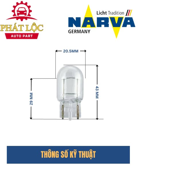 Bóng đèn phanh, xi nhan, lùi chân cắm W21W 12V NARVA - ảnh 3