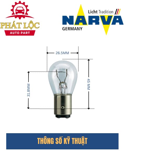 Bóng đèn phanh ô tô, xe máy chân cài P21/5W 12V Narva - ảnh 3