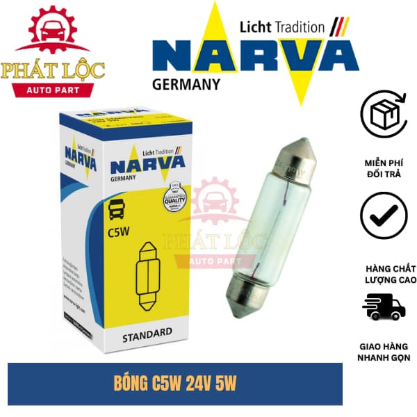 Bóng đèn trần, soi biển số, bóng cầu chì... C5W 24V 5W  (chính hãng NARVA )