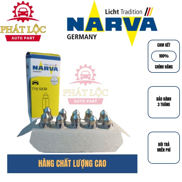 Bóng đèn trần, soi biển số, bóng cầu chì... T10.5X30 12V 10W (chính hãng NARVA ) - ảnh 2