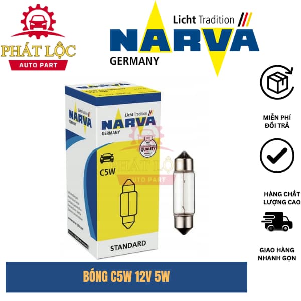 Bóng đèn trần, soi biển số, bóng cầu chì... C5W 12V 5W ( chính hãng NARVA )