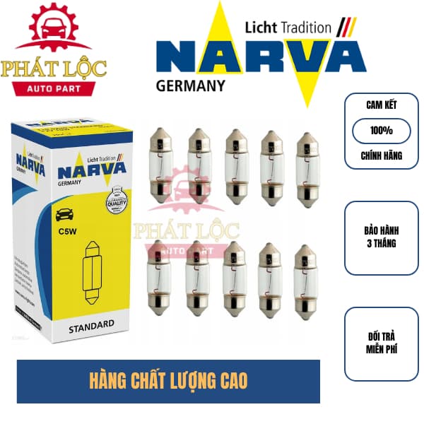 Bóng đèn trần, soi biển số, bóng cầu chì... C5W 12V 5W ( chính hãng NARVA ) - ảnh 2