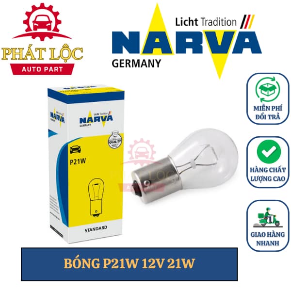 Bóng đèn phanh, đèn lùi, xi nhan chân cài P21W 12V chính hãng NARVA