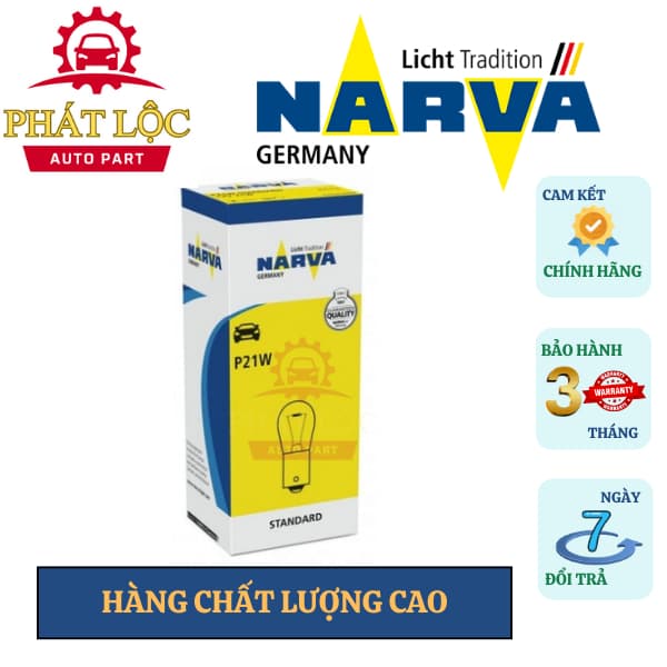 Bóng đèn phanh, đèn lùi, xi nhan chân cài P21W 12V chính hãng NARVA - ảnh 2