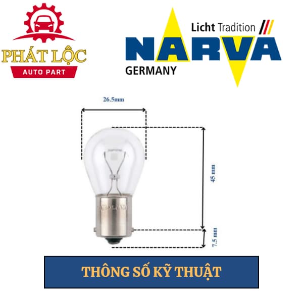 Bóng đèn phanh, đèn lùi, xi nhan chân cài P21W 12V chính hãng NARVA - ảnh 3