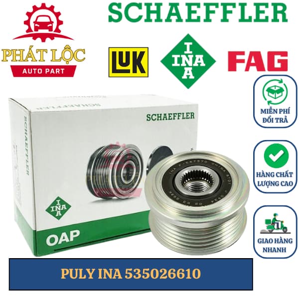 Puly máy phát INA phù hợp với Grand I10 2013-2020, Morning 2011-2023, Accent, K3, Forte, Cerato...( INA chính hãng)