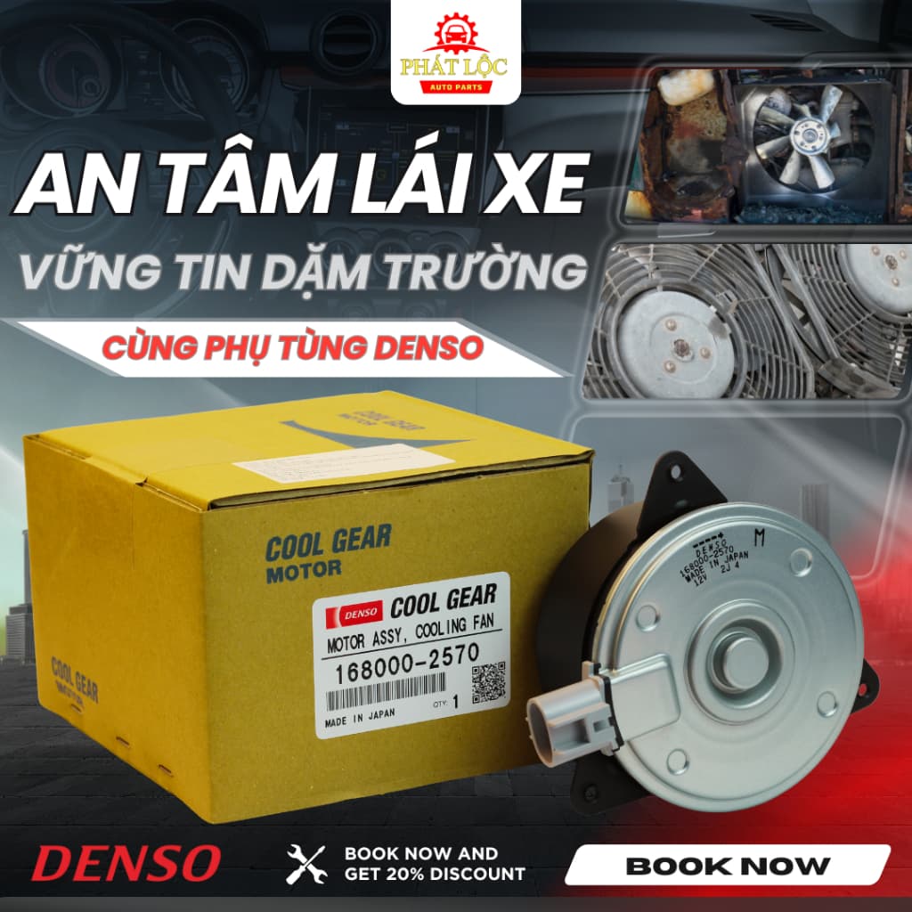 Mô tơ quạt két nước, giàn nóng Denso phù hợp Vios 2007-2022, Avanza 2018-2022 ( Denso chính hãng)