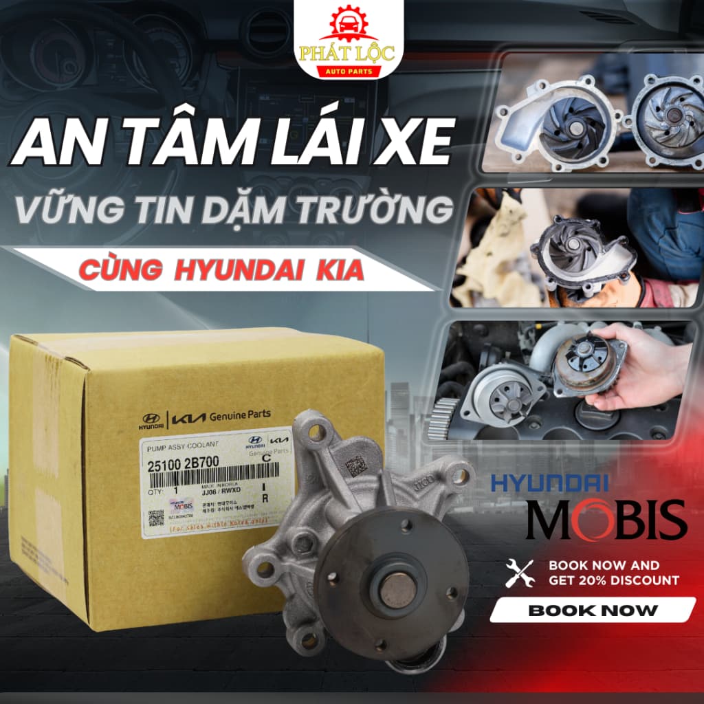 Bơm nước làm mát động cơ Accent, Elantra, K3, Tucson, Cerato, Kona, Creta,Carens, Rio, I30, I20 ( Mobis chính hãng)