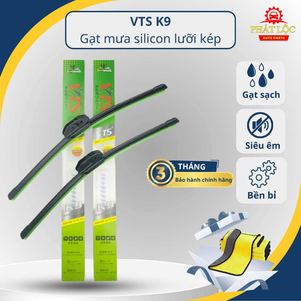 [ Giá 1 chiếc] Gạt Mưa Ô Tô Lưỡi Kép Silicon Cao Cấp  VTS K9 Gạt Sạch Kính Lái Nhanh