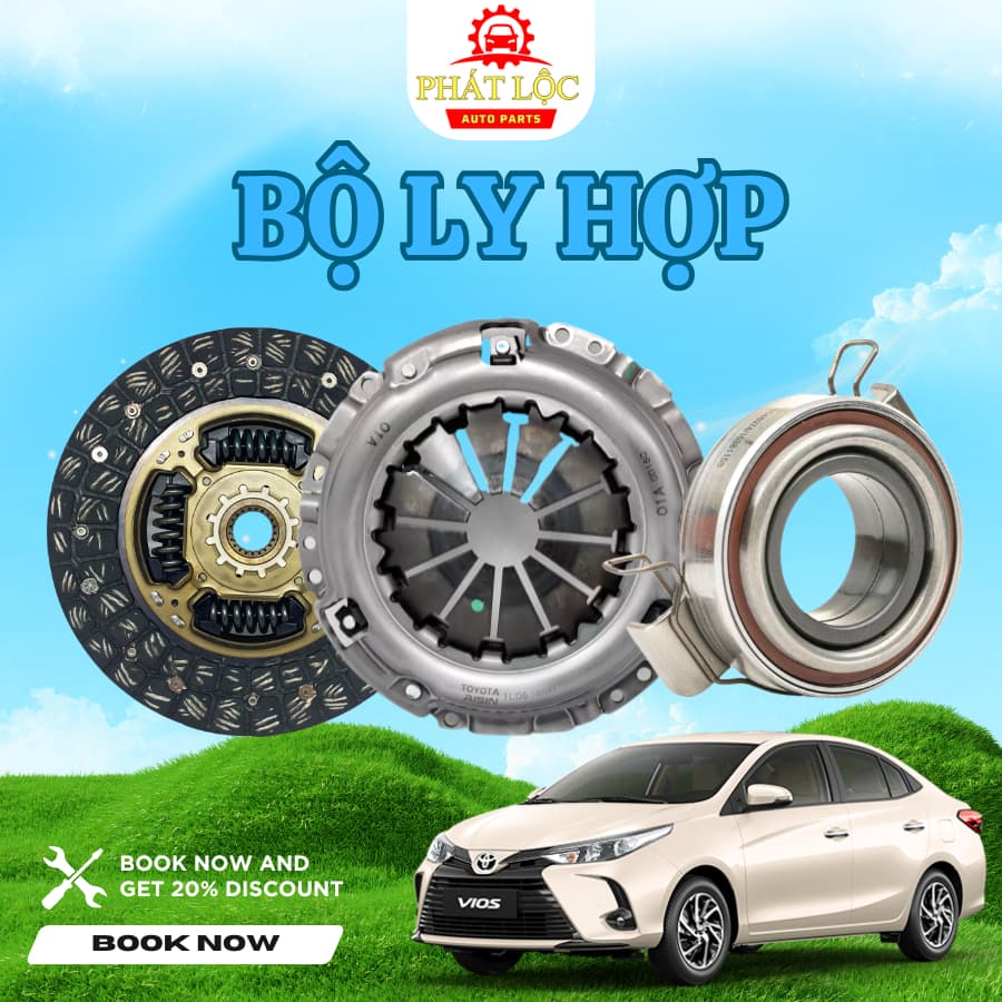 Bộ ly hợp lá côn, bàn ép, bi tê Vios 1.5 2014-2024 ( Toyota chính hãng)