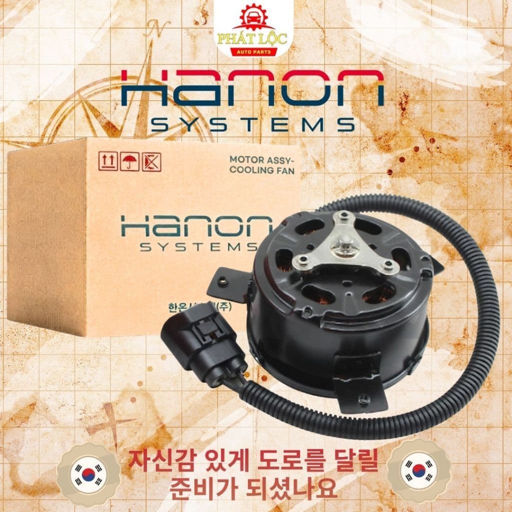 Mô tơ quạt két nước thương hiệu Hanon,HCC phù hợp Santa Fe 2012-2018, Rondo 2014-2016