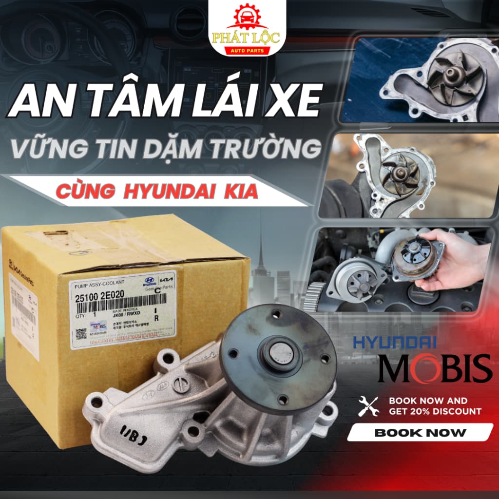 Bơm nước làm mát xe Kona 2018-2022, Elantra 2016-2020,Sonata 2014-2016, Tucson  máy 2.0 ( Mobis chính hãng)