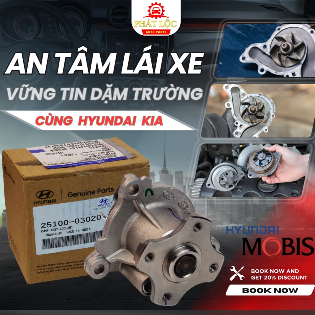 Bơm nước làm mát động cơ I10, Monring đời cao đèn hậu hình dấu phẩy ( Mobis chính hãng)
