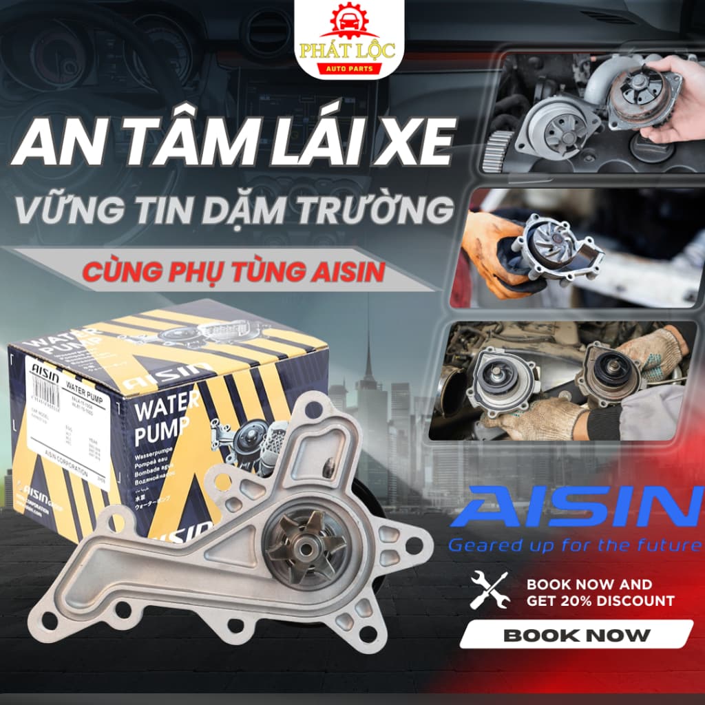Bơm nước làm mát động cơ Aisin phù hợp với Vios 2014-2024, Veloz, Avanza, Wigo, Rush 2015-2024 ( Aisin chính hãng)